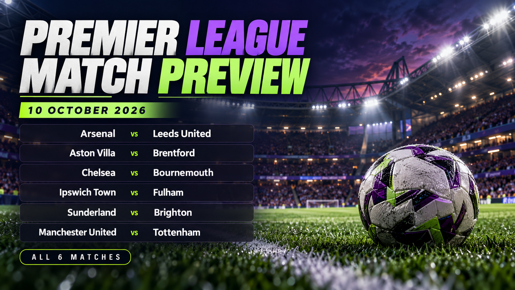 Premier League Match Preview: All Six Matches on 10 October 2026, Kick-Off Times and Predictions